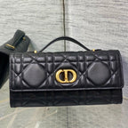 DIOR MISS CARO TOP HANDLE POUCH 24 IN BLACK MACROCANNAGE LAMBSKIN