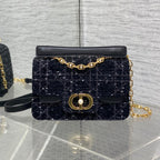DIOR SMALL 22 JOLIE TOP HANDLE BAG IN BLACK MIX WHITE CANNAGE TWEED