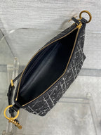 DIOR STAR HOBO 28 BAG WITH CHAIN BLACK MIX WHITE CANNAGE TWEED WITH GOLD HARDWARE