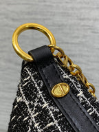 DIOR STAR HOBO 28 BAG WITH CHAIN BLACK MIX WHITE CANNAGE TWEED WITH GOLD HARDWARE