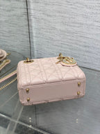DIOR 25S MINI LADY  BAG 17 IN PINK CALFSKIN CHARM CRYSTAL EMBELLISHMENTS