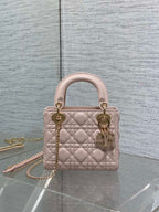 DIOR 25S MINI LADY  BAG 17 IN PINK CALFSKIN CHARM CRYSTAL EMBELLISHMENTS