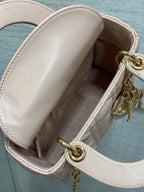 DIOR 25S MINI LADY  BAG 17 IN PINK CALFSKIN CHARM CRYSTAL EMBELLISHMENTS