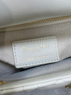DIOR 25S MINI LADY  BAG 17 IN IVORY CALFSKIN CHARM CRYSTAL EMBELLISHMENTS