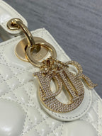 DIOR 25S MINI LADY  BAG 17 IN IVORY CALFSKIN CHARM CRYSTAL EMBELLISHMENTS
