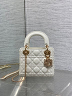 DIOR 25S MINI LADY  BAG 17 IN IVORY CALFSKIN CHARM CRYSTAL EMBELLISHMENTS
