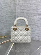 DIOR 25S MINI LADY  BAG 17 IN IVORY CALFSKIN CHARM CRYSTAL EMBELLISHMENTS