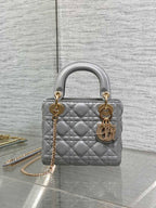 DIOR 25S MINI LADY  BAG 17 IN DARK GRAY CALFSKIN CHARM CRYSTAL EMBELLISHMENTS