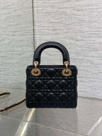 DIOR 25S MINI LADY  BAG 17 IN BLACK CALFSKIN CHARM CRYSTAL EMBELLISHMENTS