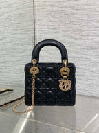 DIOR 25S MINI LADY  BAG 17 IN BLACK CALFSKIN CHARM CRYSTAL EMBELLISHMENTS