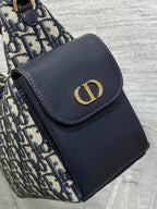 DIOR 25S MEDIUM D-DREAM BAG 24 IN BLUE  OBLIQUE JACQUARD AND SMOOTH CALFSKIN