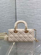DIOR 25S SMALL LADY D-JOY 22 IN BEIGE LAMBSKIN GOLD HARDWARE