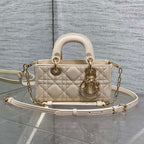 DIOR 25S MICRO LADY D-JOY 16 IN BEIGE LAMBSKIN GOLD HARDWRE