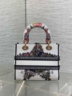 DIOR 25S SMALL LADY D-LITE BAG 24 IN WHITE RED  STAR EMBROIDERY