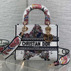DIOR 25S SMALL LADY D-LITE BAG 24 IN WHITE RED  STAR EMBROIDERY