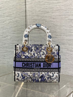 DIOR 25S SMALL LADY D-LITE BAG 24 IN PURPLE  NIGHT OF DREAMS EMBROIDERY
