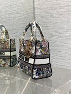 DIOR 25S SMALL LADY D-LITE BAG 24 IN MULTICOLOR  FLOWERS CALENDAR ALLOVER EMBROIDERY