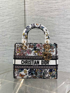 DIOR 25S SMALL LADY D-LITE BAG 24 IN MULTICOLOR  FLOWERS CALENDAR ALLOVER EMBROIDERY