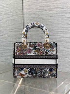 DIOR 25S SMALL LADY D-LITE BAG 24 IN MULTICOLOR  FLOWERS CALENDAR ALLOVER EMBROIDERY