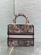 DIOR 25S SMALL LADY D-LITE BAG 24 IN PINK  FLOWERS CALENDAR ALLOVER EMBROIDERY