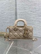 DIOR 25S MICRO LADY D-JOY 19 IN POWDER BEIGE CALFSKIN GOLD HARDWRE