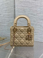 DIOR 25S MINI LADY  BAG 17 IN BISCUIT CALFSKIN CHARM CRYSTAL EMBELLISHMENTS