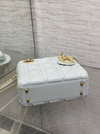 DIOR 25S MINI LADY  BAG 17 IN LIGHT BLUE CALFSKIN CHARM CRYSTAL EMBELLISHMENTS