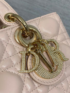 DIOR 25S SMALL LADY D‑JOY BAG 22 IN BABY PINK CALFSKIN GOLD HARDWRE
