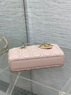DIOR 25S SMALL LADY D‑JOY BAG 22 IN BABY PINK CALFSKIN GOLD HARDWRE