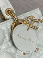 DIOR 25S SMALL LADY D‑JOY BAG 22 IN SHIRT BLUE CALFSKIN GOLD HARDWARE