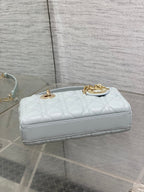 DIOR 25S SMALL LADY D‑JOY BAG 22 IN SHIRT BLUE CALFSKIN GOLD HARDWARE