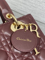 DIOR 25S MEDIUM LADY BAG 24 IN BURGUNDY CALFSKIN GOLD HARDWARE