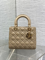 DIOR 25S MEDIUM LADY BAG 24 IN POWDER BEIGE CALFSKIN GOLD HARDWRE