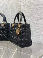 DIOR 25S MEDIUM LADY BAG 24 IN BLACK CALFSKIN GOLD HARDWARE