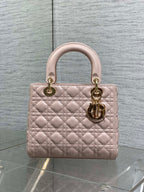 DIOR 25S MEDIUM LADY BAG 24 IN PINK CALFSKIN GOLD HARDWRE