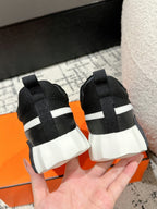 HERMES BOUNCING SNEAKER IN BLACK MIX WHITE CALFSKIN AND FABRIC