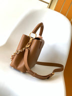 LOUIS VUITTON LV 25S CAPUCINES BAG 27 IN TAN CALFSKIN GOLD HARDWARE