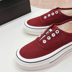 CHANEL Double C Platform Biscuit Shoes Fabric Cherry Red