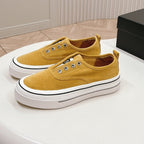 CHANEL Double C Platform Biscuit Shoes Fabric Amber Yellow