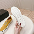 CHANEL Double C Platform Biscuit Shoes Fabric Amber Yellow