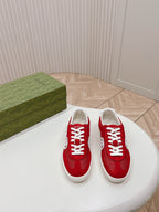 GUCCI SNEAKER WITH INTERLOCKING G IN CHERRY RED SUEDE AND MESH