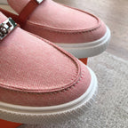 HERMES GAME SLIP-ON SNEAKER LIGHT PINK FABRIC AND CALFSKIN