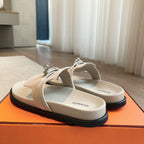 HERMES EMPIRE SANDAL CREAM WHITE SUEDE