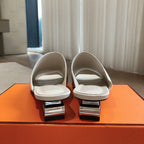 HERMES ICONIQUE 25 SANDAL WHITE CALFSKIN