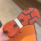 HERMES HEROS SNEAKER IN WHITE BREATHABLE MESH FABRIC AND BROWN CALFSKIN