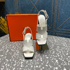 HERMES ERIS SANDAL 95 WHITE CALFSKIN