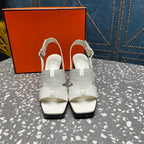 HERMES ERIS SANDAL 95 WHITE CALFSKIN