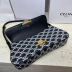 CELINE LOLA BAGUETTE BAG 28 IN BLACK MIX WHITE MONOGRAM CANVAS AND CALFSKIN