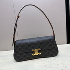 CELINE LOLA BAGUETTE BAG 28 IN DARK BROWN MONOGRAM CANVAS AND CALFSKIN