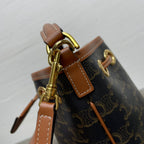 CELINE CLARA BAG 19 IN BLACK TRIOMPHE CANVAS AND BROWN CALFSKIN TRIM